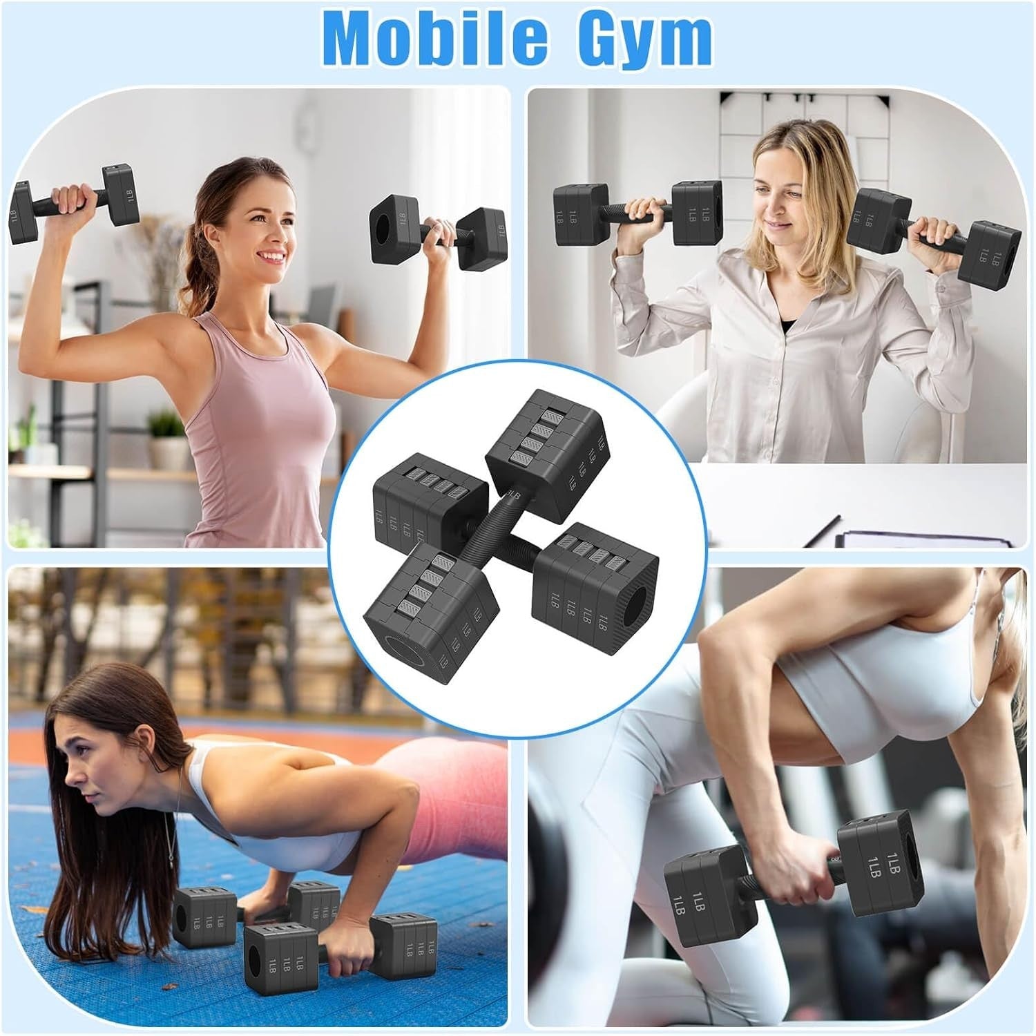 Quick-Adjust Dumbbell Set 5-in-1 3–11LB Pair Anti-Roll Home Gym