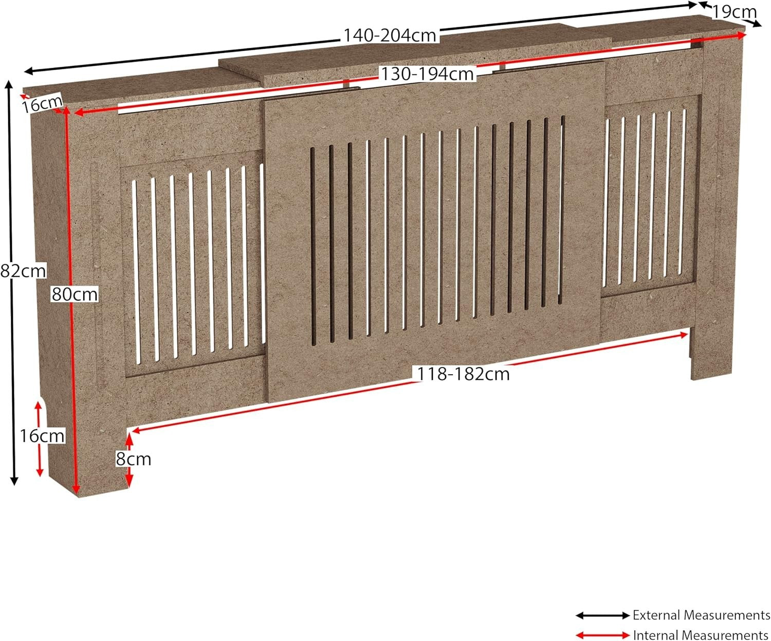 Adjustable Unfinished Radiator Cover | Modern MDF Slatted Cabinet