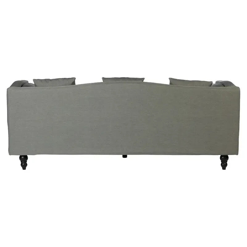 Modern Grey 3 Seater Fabric Sofa with Stud Detail & Wood Legs 300kg Max