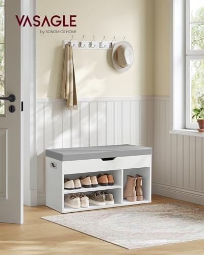 Cloud White Shoe Storage Bench with Cushion 3 Compartments Hidden Seat 80x30x44