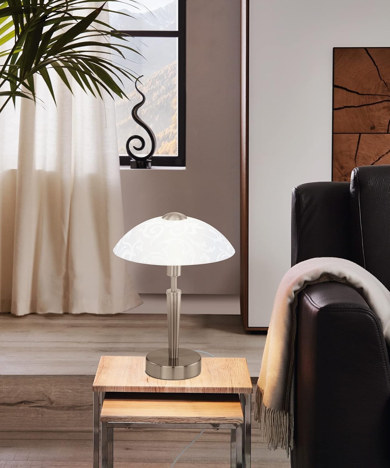 Touch Dimmer Table Lamp Satin Nickel White Glass Bedside Desk Light