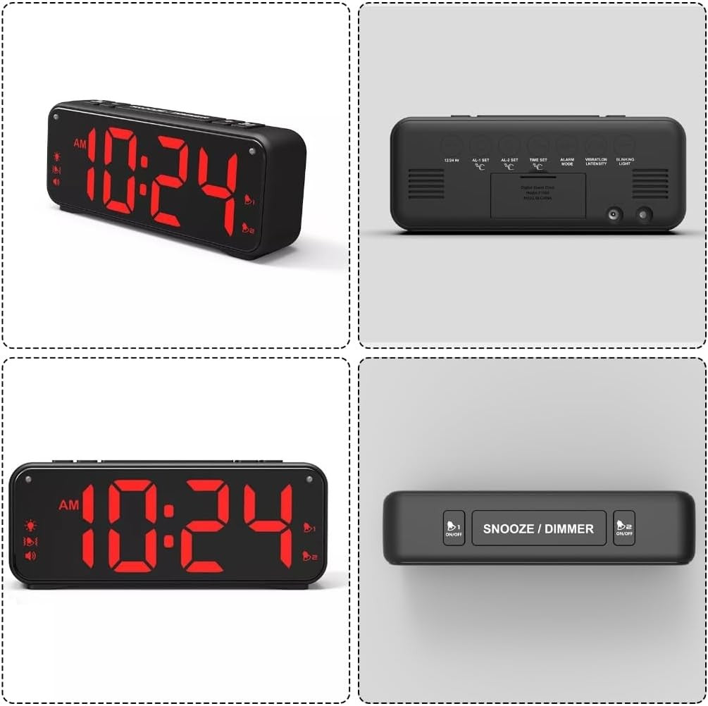 Vibrating Alarm Clock with Bed Shaker USB Charging Extra Loud for Heavy Sleepers