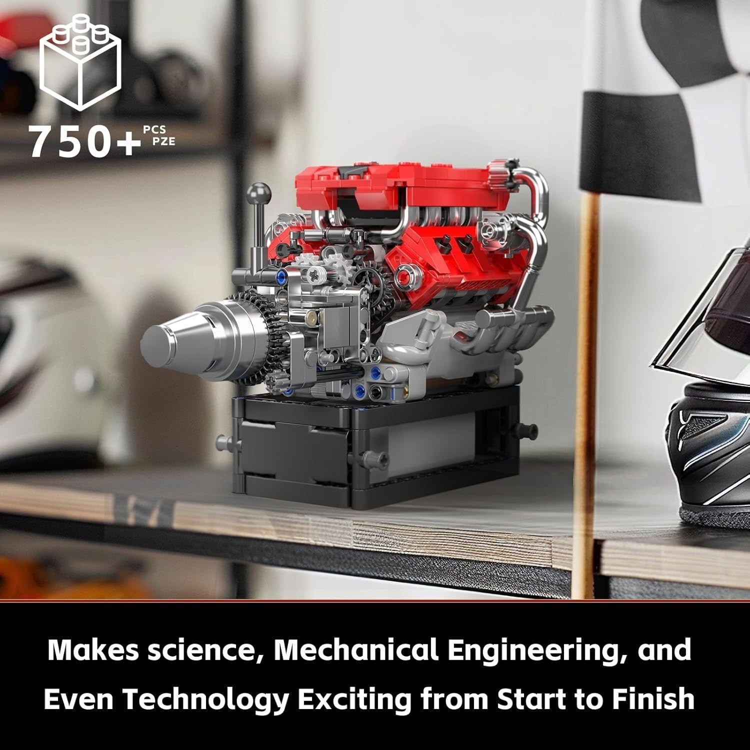 V8 Engine Model Kit for Kids Adults | 750pcs Build & Run Motor Toy