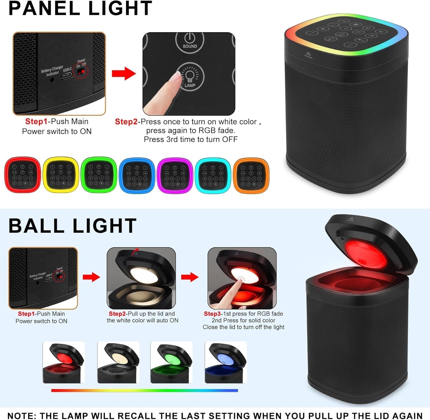 White Noise Sound Machine & Bluetooth Speaker – Sleep Aid with Night Light
