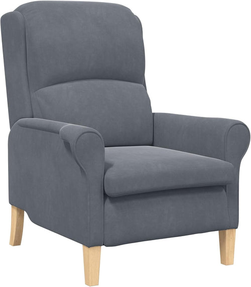 Grey Recliner Armchair Fabric Wingback Chair Wood Legs Lounge