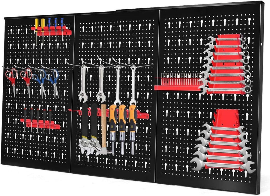 Wall-Mount Pegboard Kit 3PCS Alloy Steel 120x60cm w/ Hooks & Tool Racks