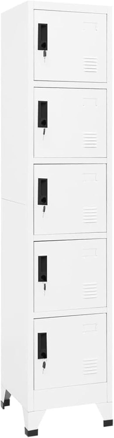 5 Door White Metal Locker Cabinet Lockable Steel Storage Cupboard Office Gym