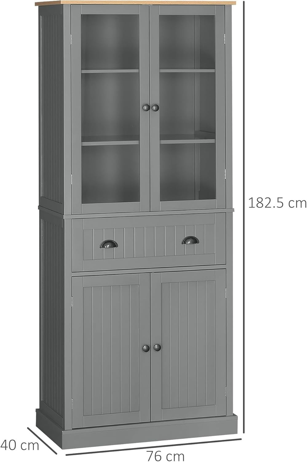 Grey Tall Kitchen Cupboard 182cm Pantry Storage Cabinet Drawer Shelves