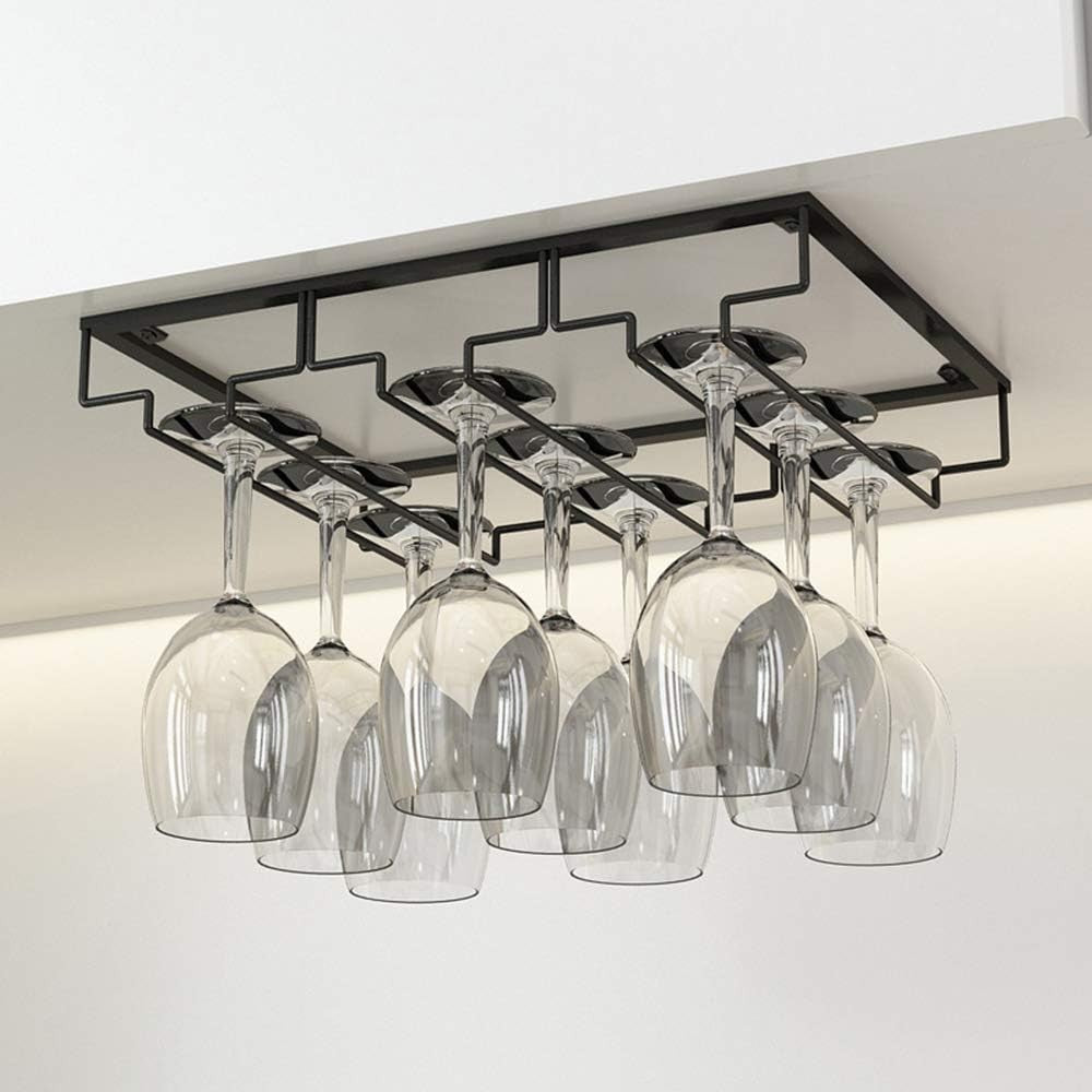 Under Cabinet Wine Glass Rack Hanging Holder 2 Pack 3 Slot Metal Stemware