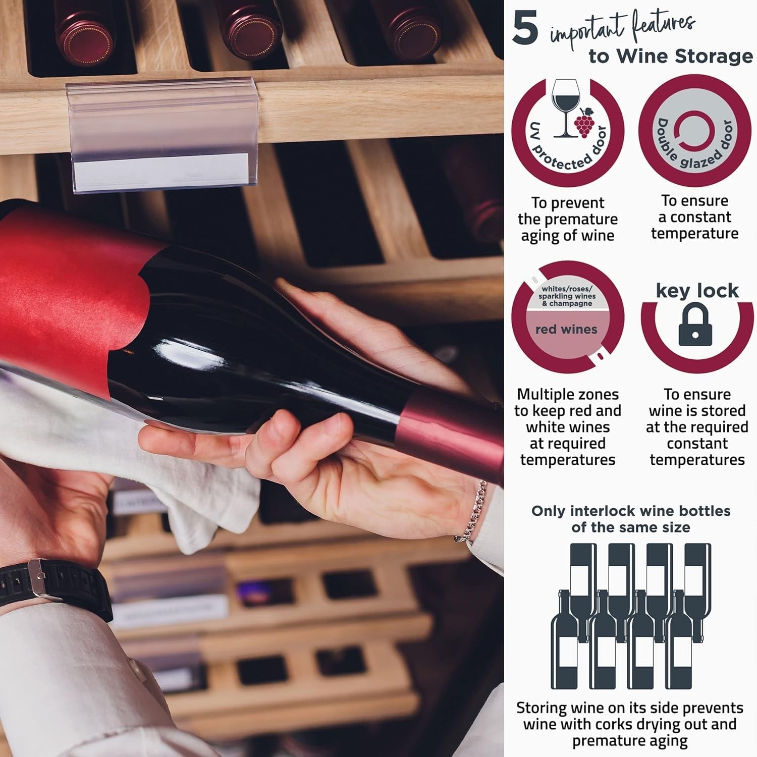 46 Bottle Dual Zone Wine Cooler Built In Under Counter LED Glass Door
