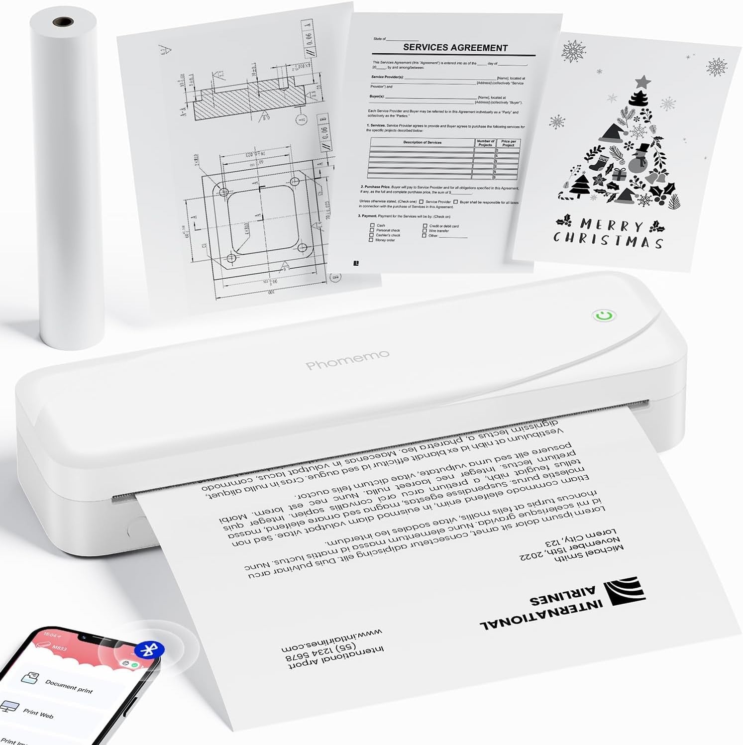 A4 Portable Thermal Printer 300DPI Wireless Bluetooth Inkless