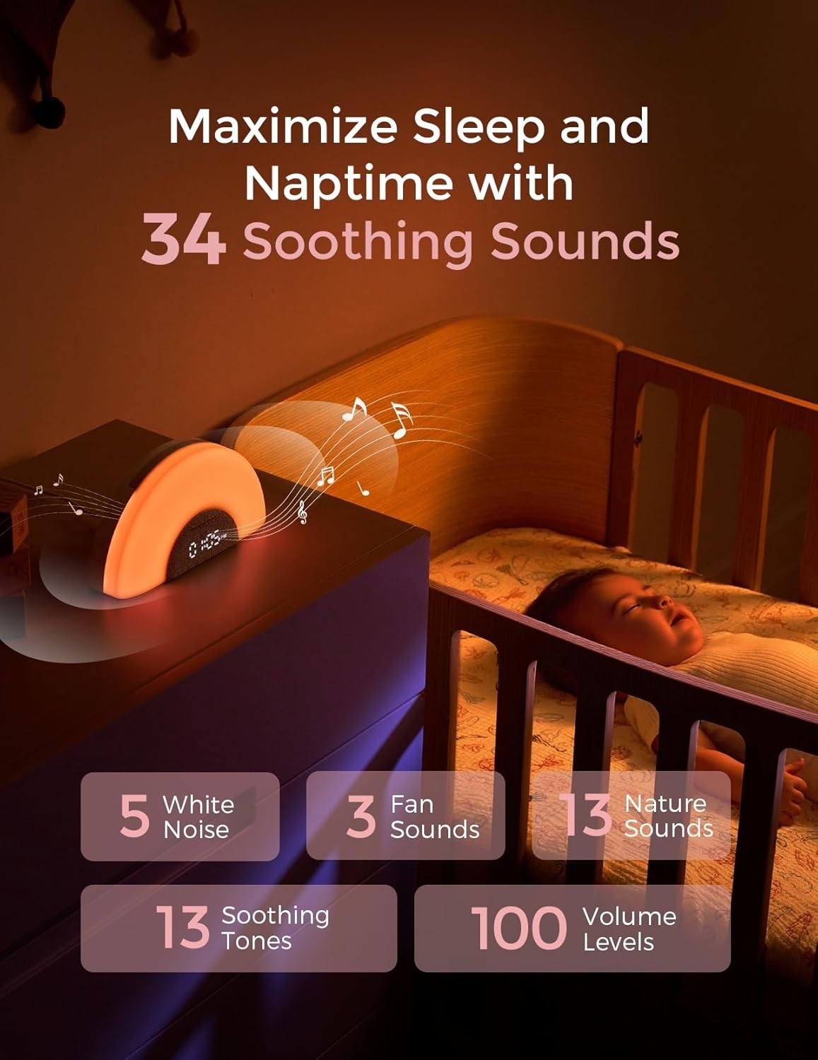 Baby Sound Machine & Night Light with 34 Soothing Sounds & Sunrise Alarm