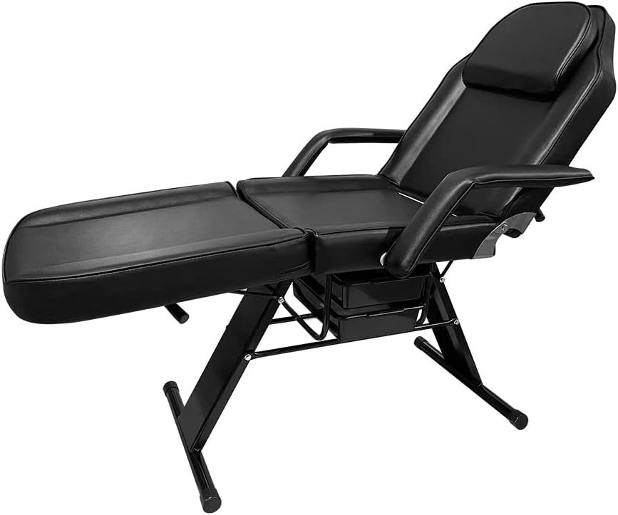 3-Section Massage Table Folding Beauty Bed Tattoo Chair w/ Storage Box Black