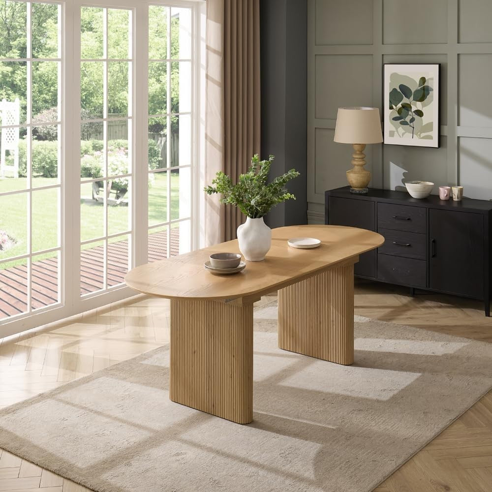Extending Natural Wooden Dining Table 6 Seater Oval Modern Space Saving