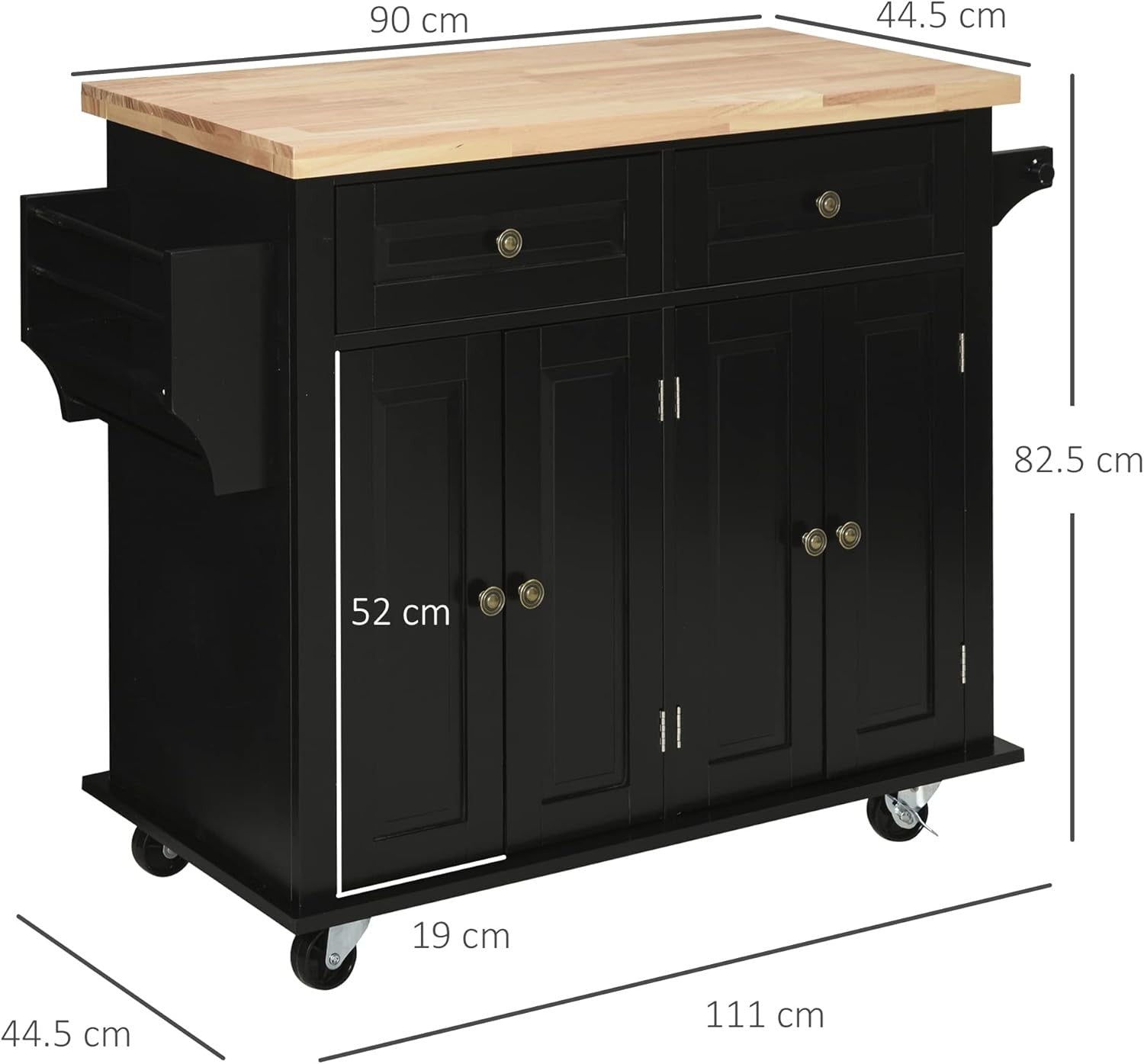 Kitchen Island Trolley on Wheels Storage Cabinet Drawer Butcher Wood Top