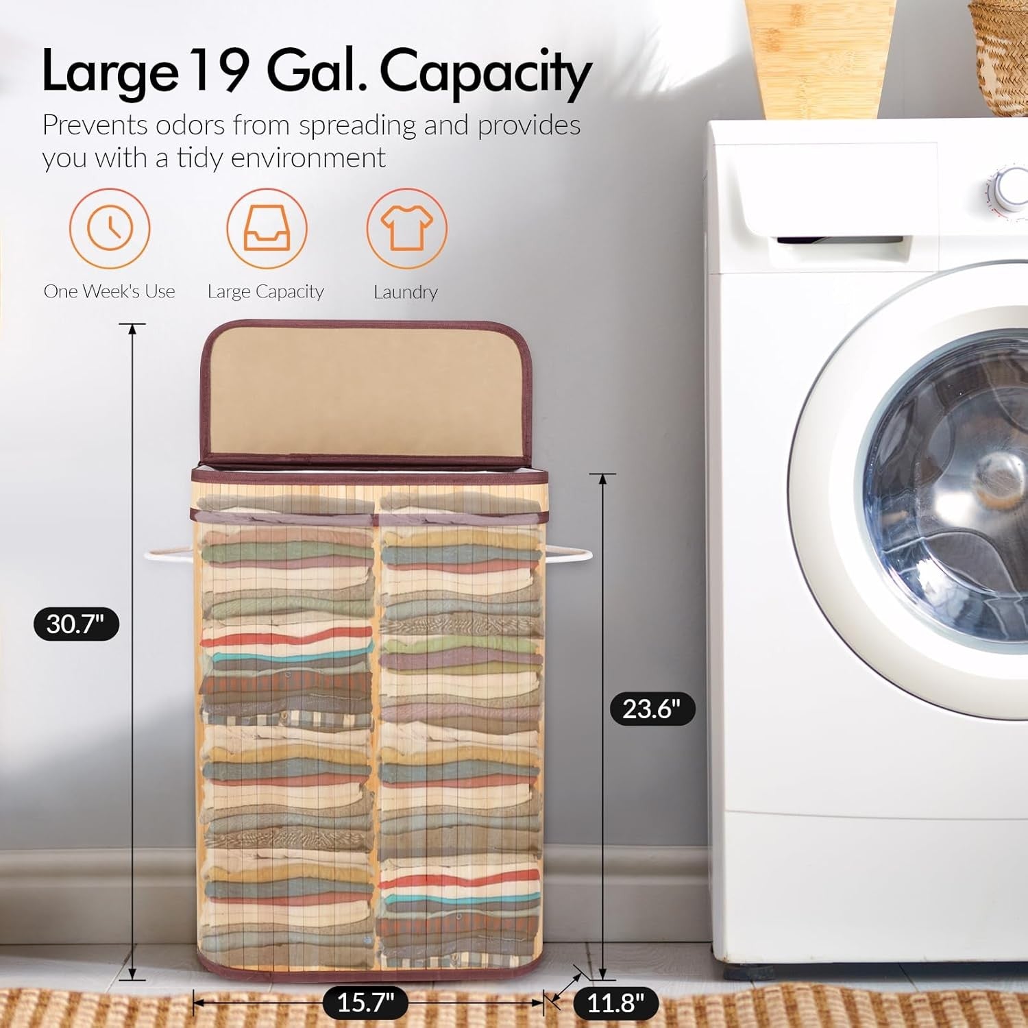 Large Bamboo Laundry Hamper with Lid | Foldable Clothes Basket & Removable Liner