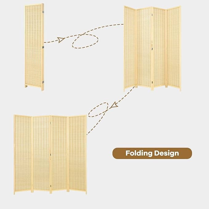 4 Panel Folding Bamboo Room Divider – Natural Privacy Screen for Bedroom