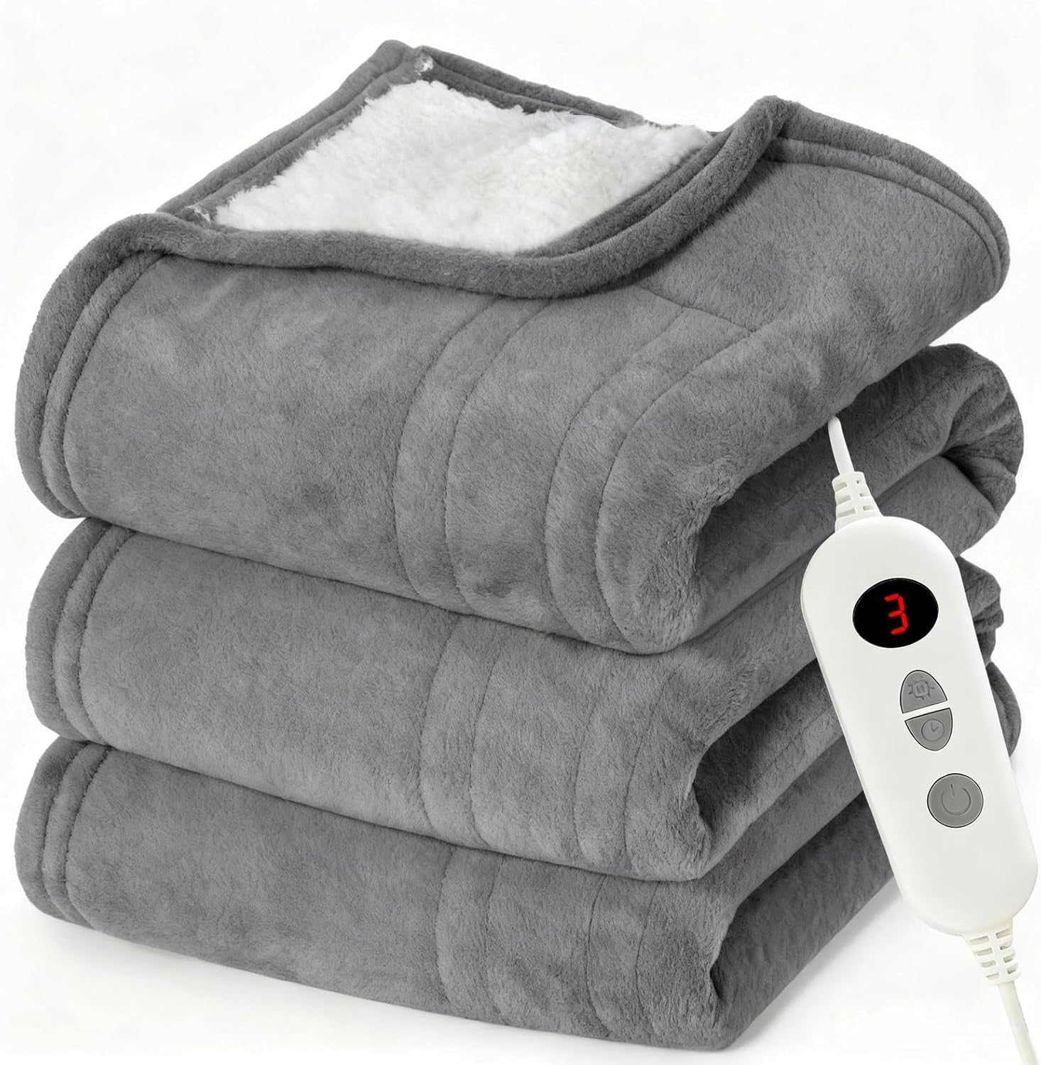 Electric Heated Throw Blanket Flannel Sherpa 9 Heat Settings LCD 180x130cm