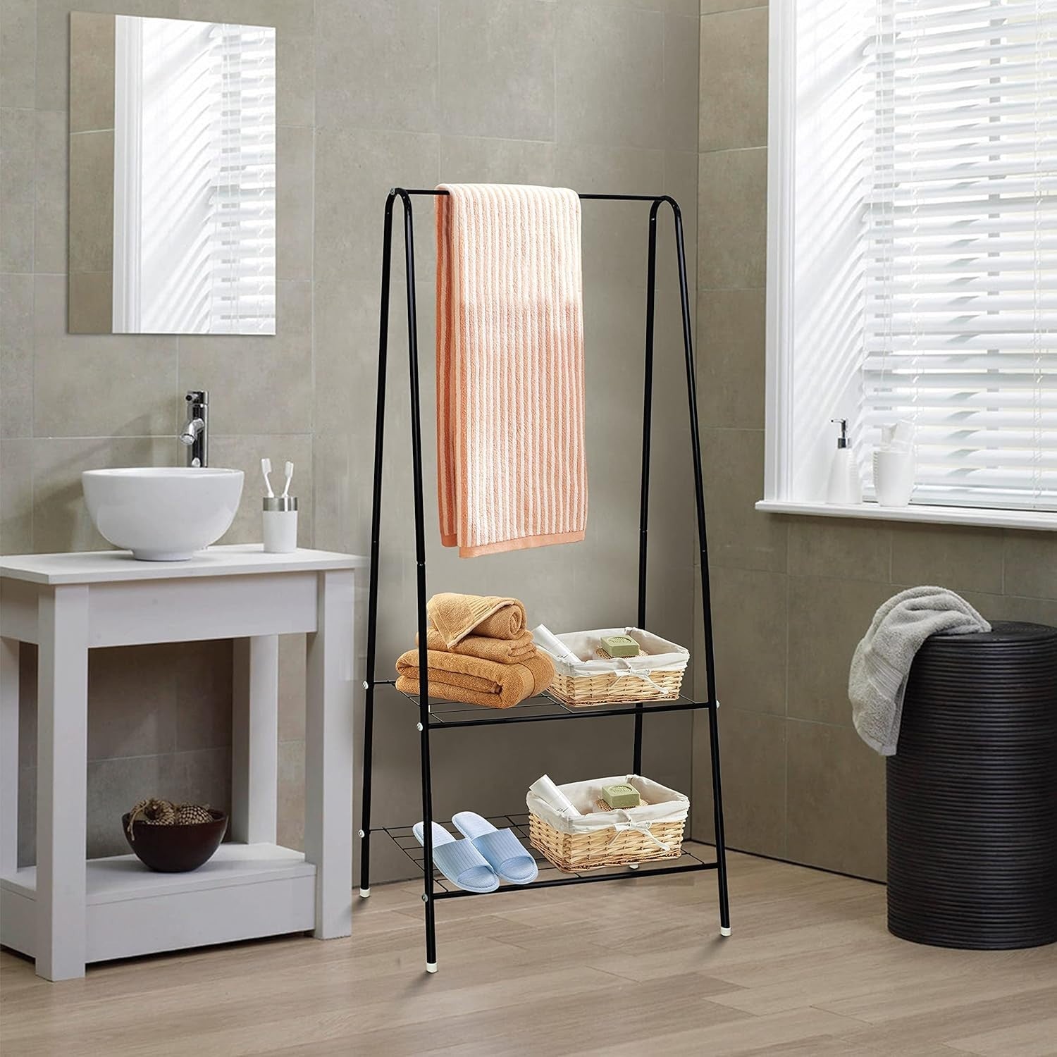 Black Clothes Rail Stand with Metal Shelf 1.5m Space Saver