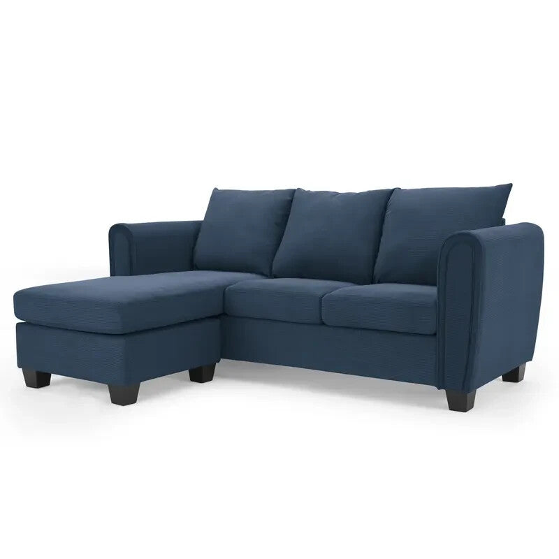 Blue Cord 3 Seater Sofa With Chaise Reversible Cushions Deep Seat UK Made
