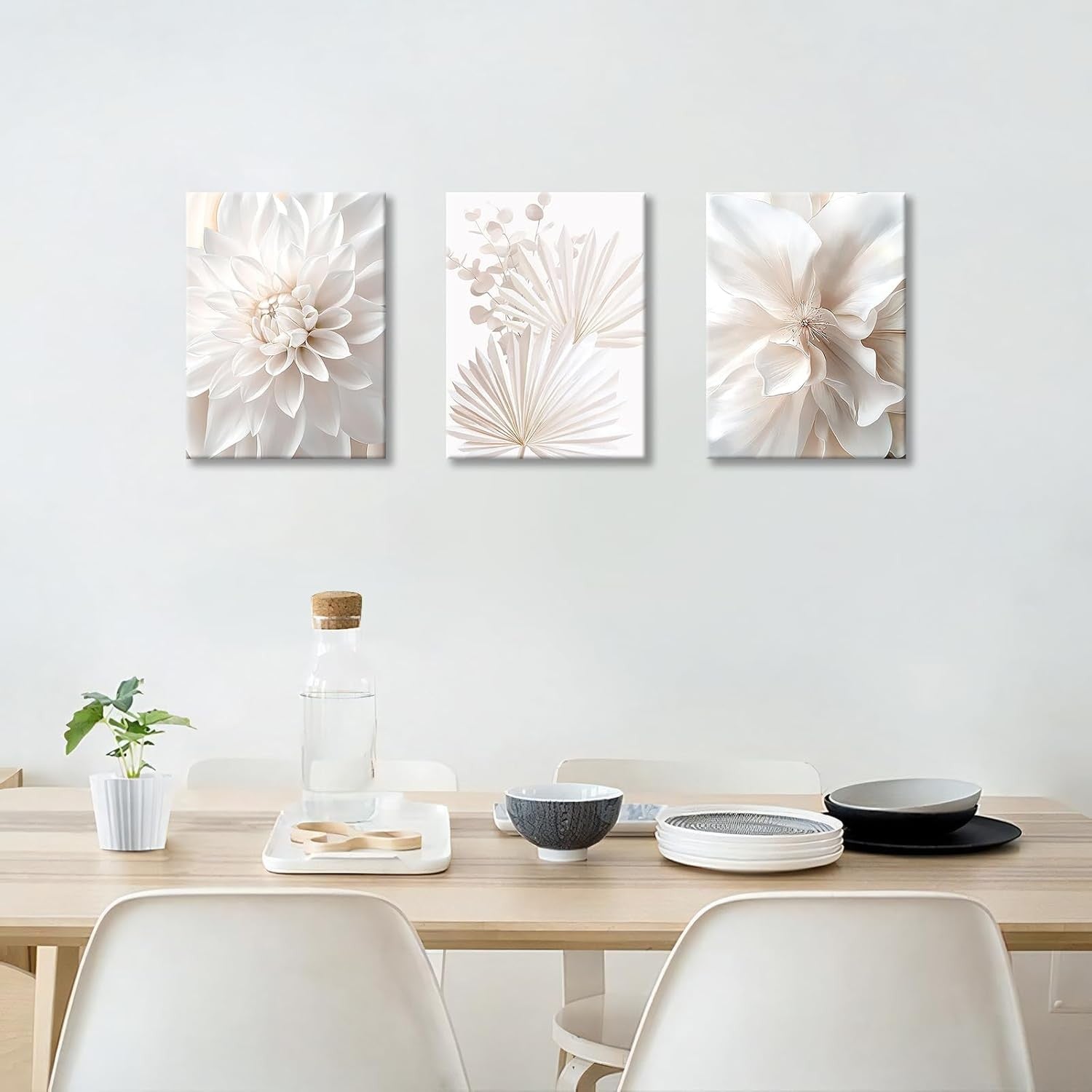 3Pcs Framed Lotus Peony Canvas Wall Art 90x40cm