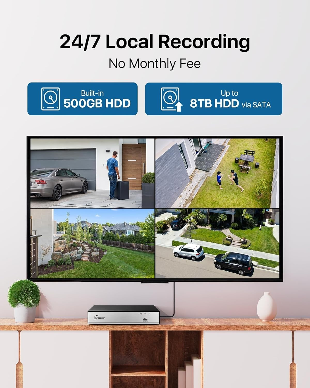 1080P CCTV Camera System 8CH DVR 500GB HDD 4 Cameras AI Detection