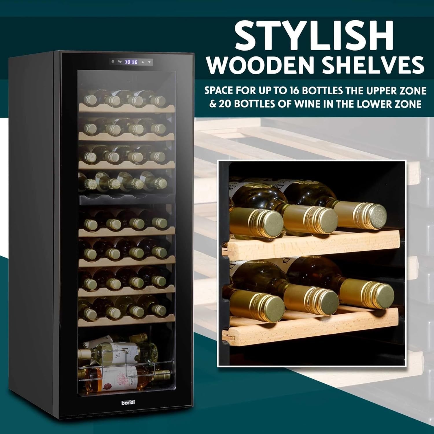 36 Bottle Dual Zone Wine Cooler Fridge Touch Screen LED Glass Door Black