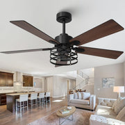 Vaczon 52" Farmhouse Ceiling Fan with Light, Black, 6-Speed, Remote, LED