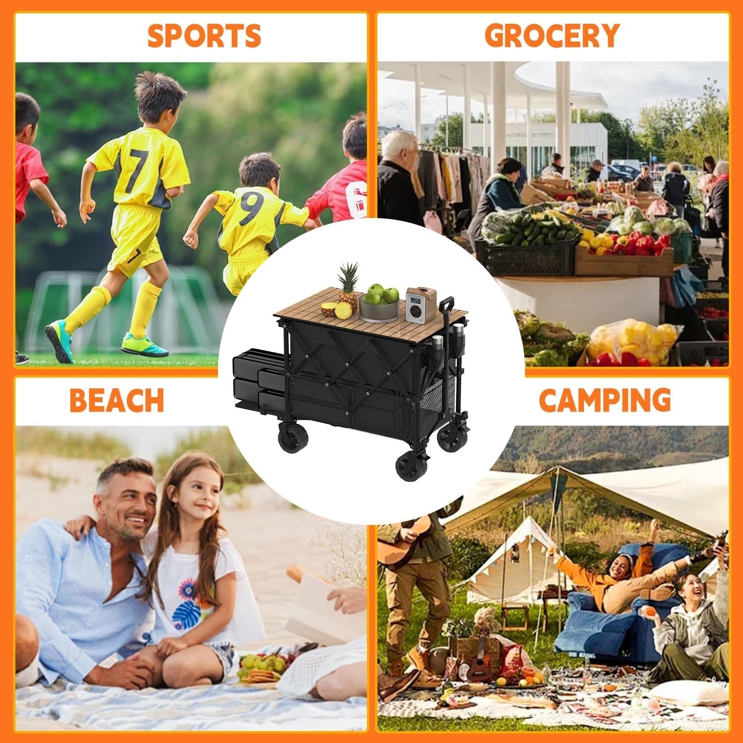 400L Double Decker Folding Camping Wagon 250kg Heavy Duty Festival Trolley Black