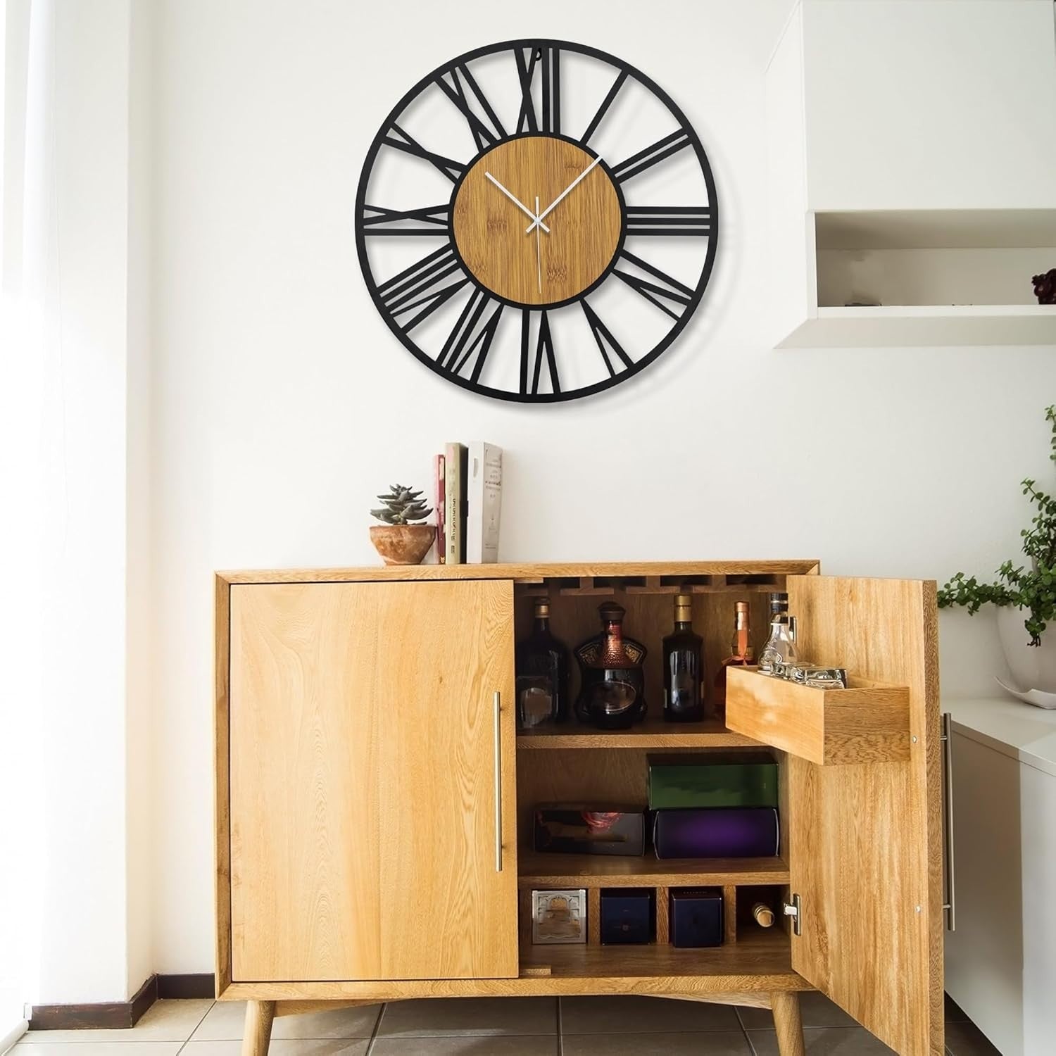 80cm Extra Large Wall Clock Silent Black Roman Wood Modern Farmhouse Decor