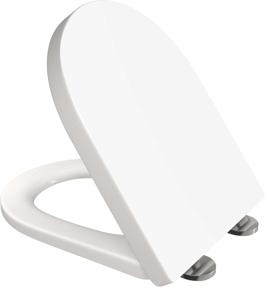 D-Shape Toilet Seat White Anti-Bacterial UF Quick Release Top Fix 420-480mm