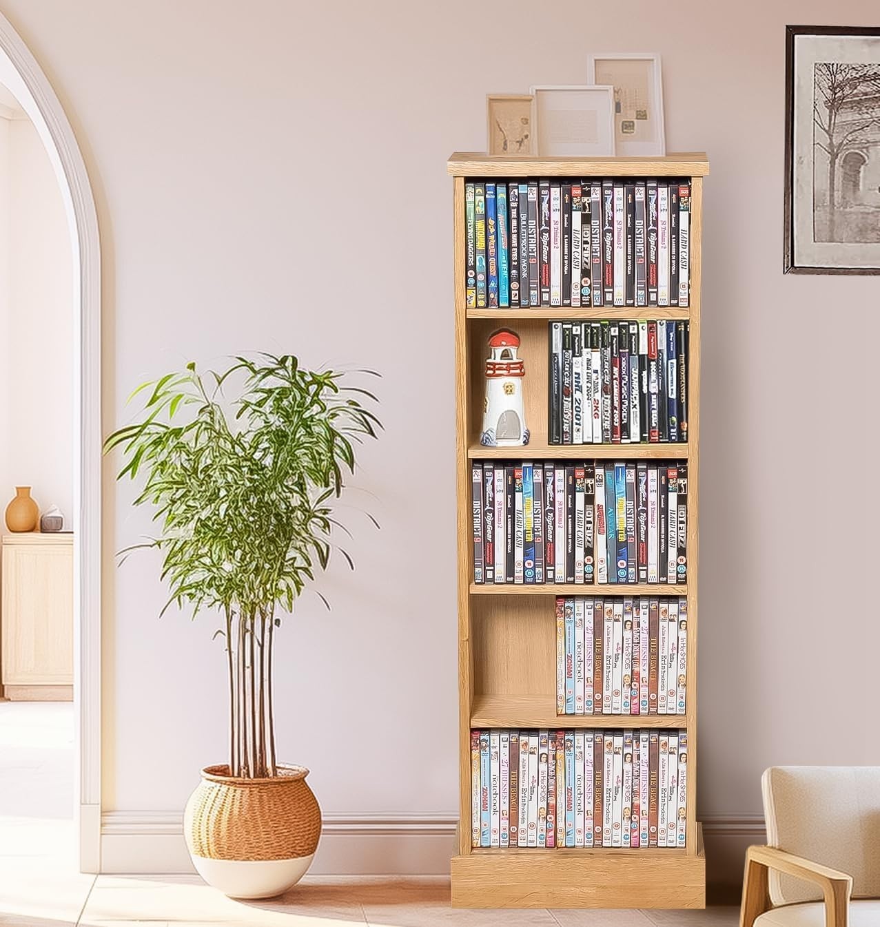 Solid Oak DVD CD Storage Cabinet 5 Tier Media Shelf Holds 120 Discs