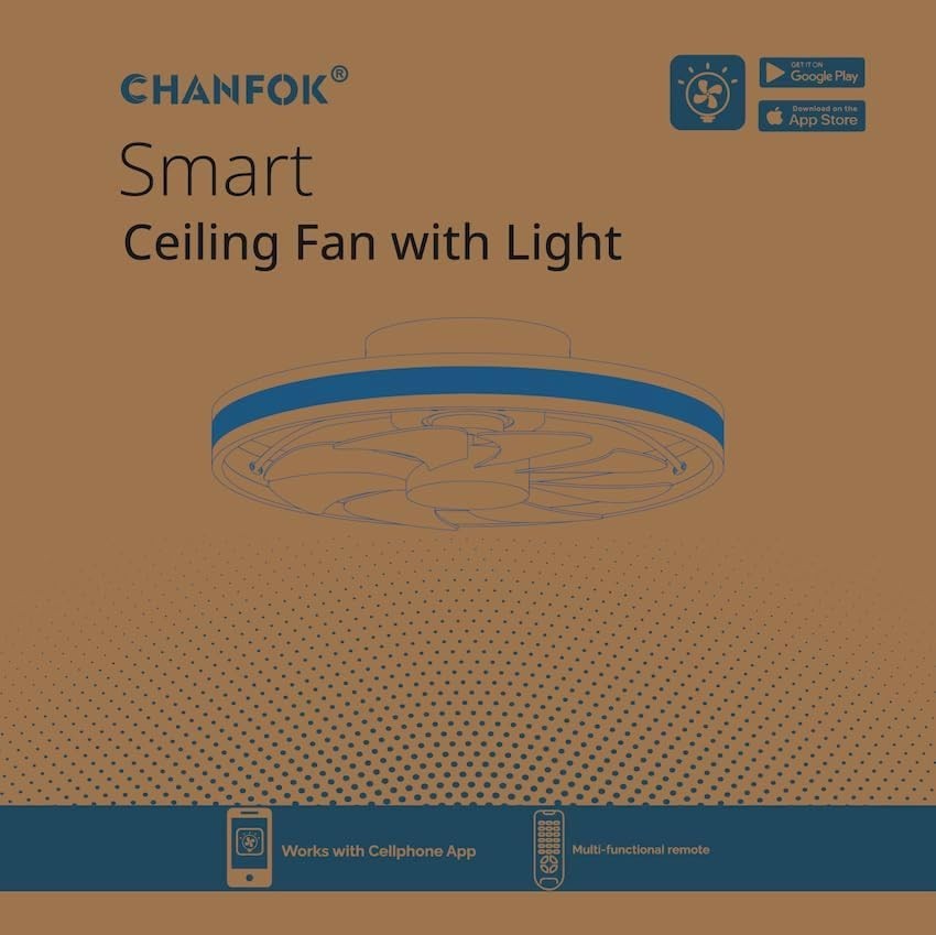 20" Ceiling Fan LED Light, 6 Speeds, Dimmable, 3 Colors, Remote, White