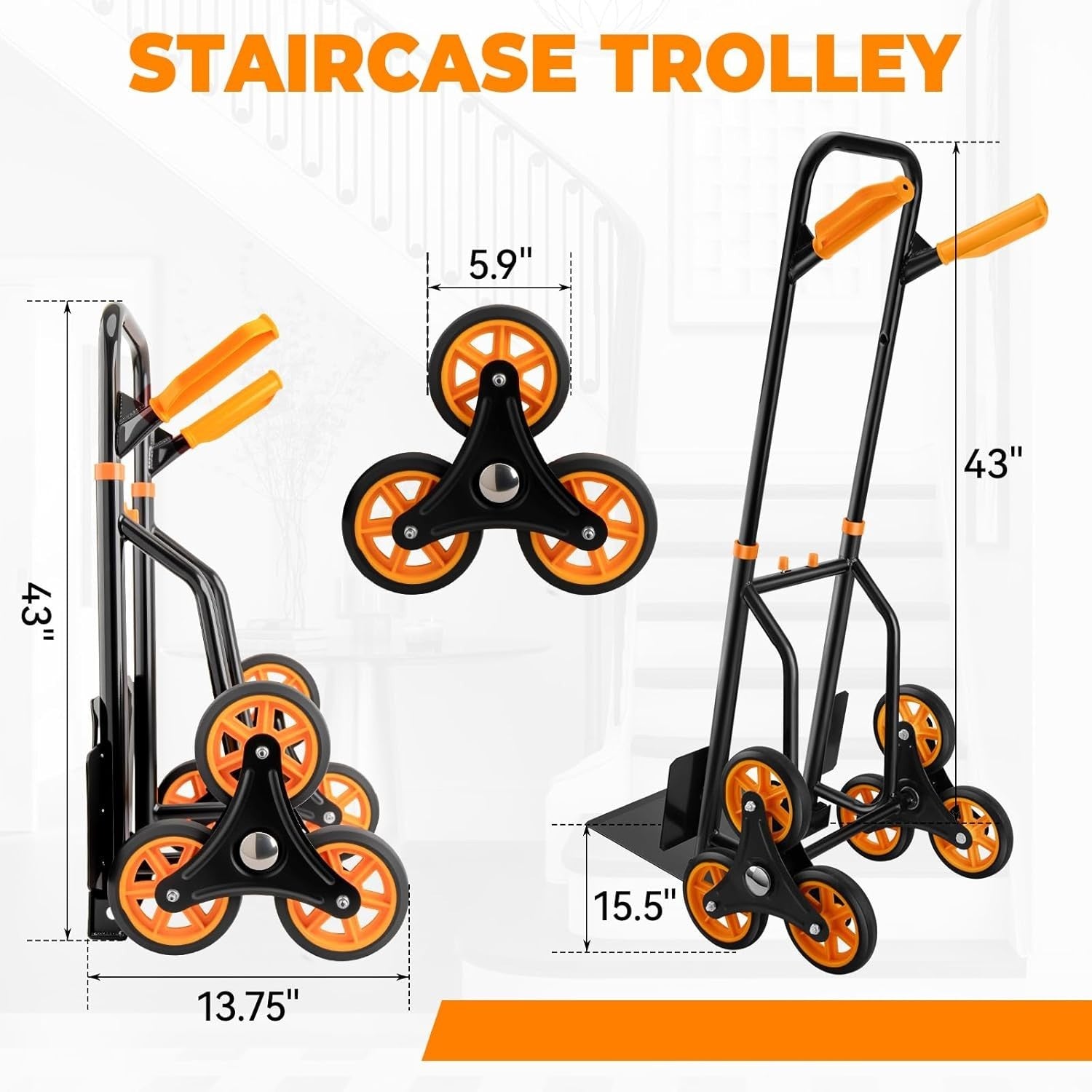 Stair Climbing Hand Truck 440lb Folding 6 Wheel Dolly w Elastic Ropes