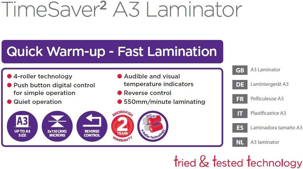 A3 Laminator 4-Roller Fast 90s Warm-Up Quiet Professional Finish