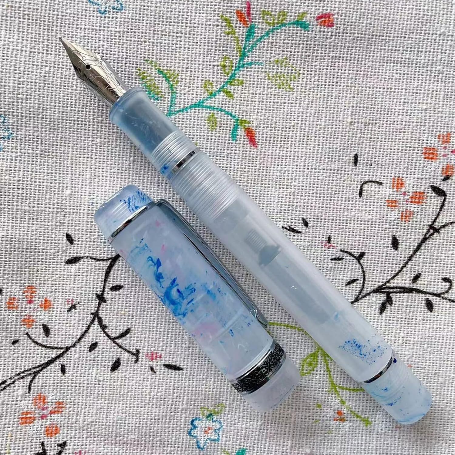 Ocean Blue Silver Clip Acrylic Pen Smooth Writing for Office & School