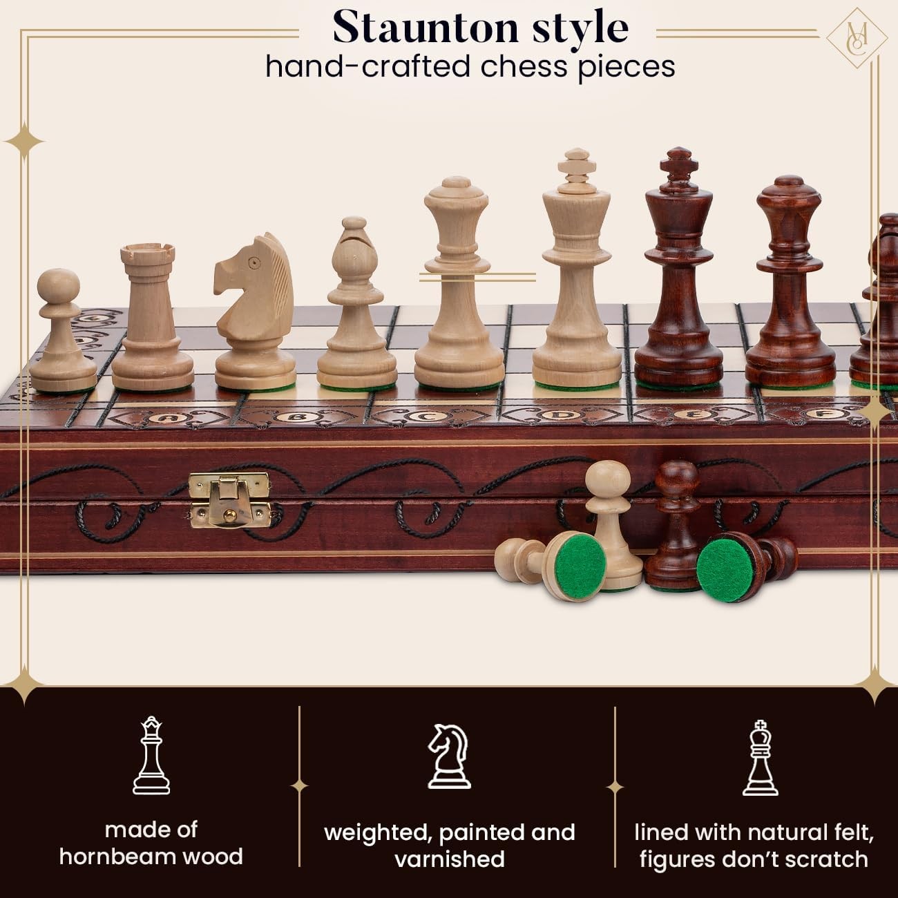 48cm Tournament Wooden Chess Set | Foldable Board | Weighted Staunton Pieces