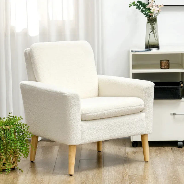Cream Teddy Armchair Upholstered Lounge Sofa Chair Wooden Legs Seat