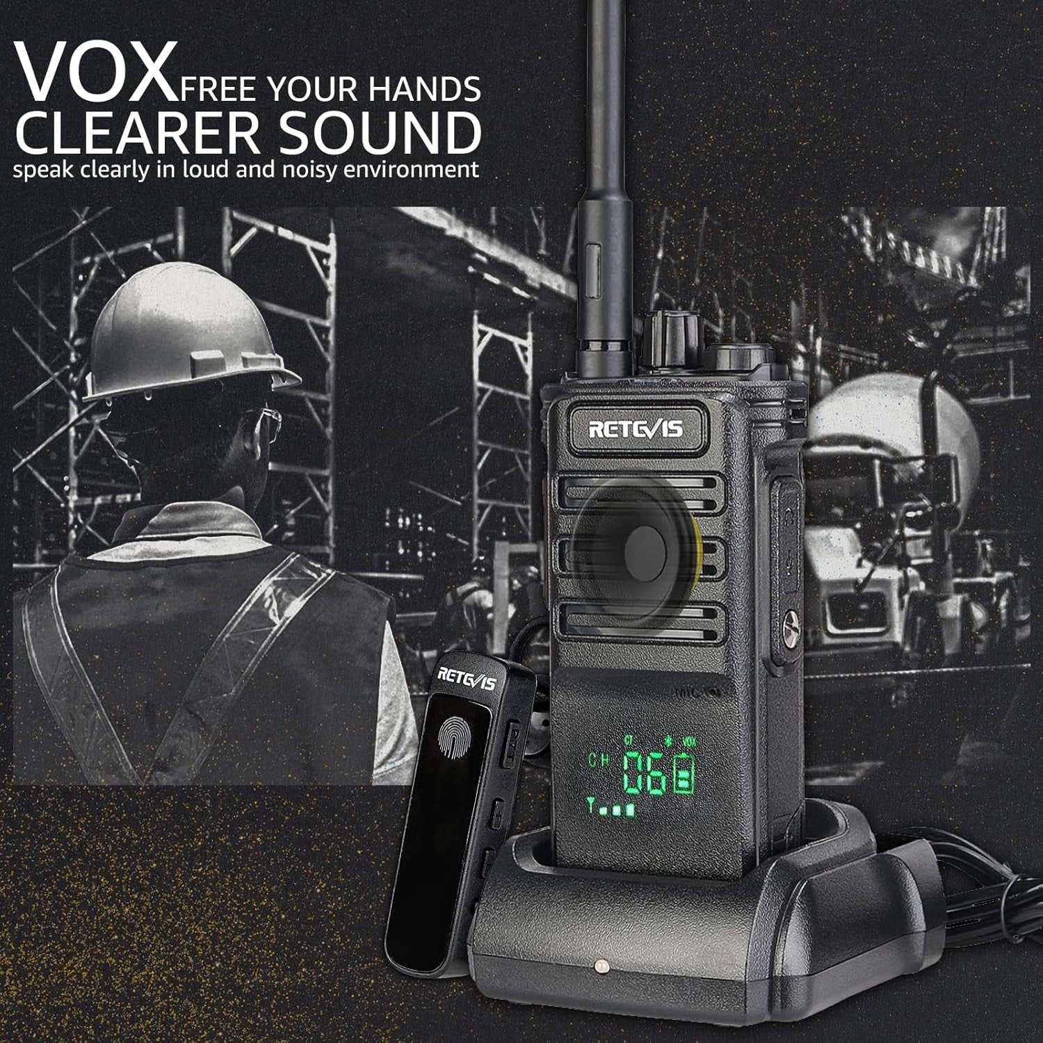 Long Range Walkie Talkies 2 Pack Wireless Headset VOX 2600mAh Radio