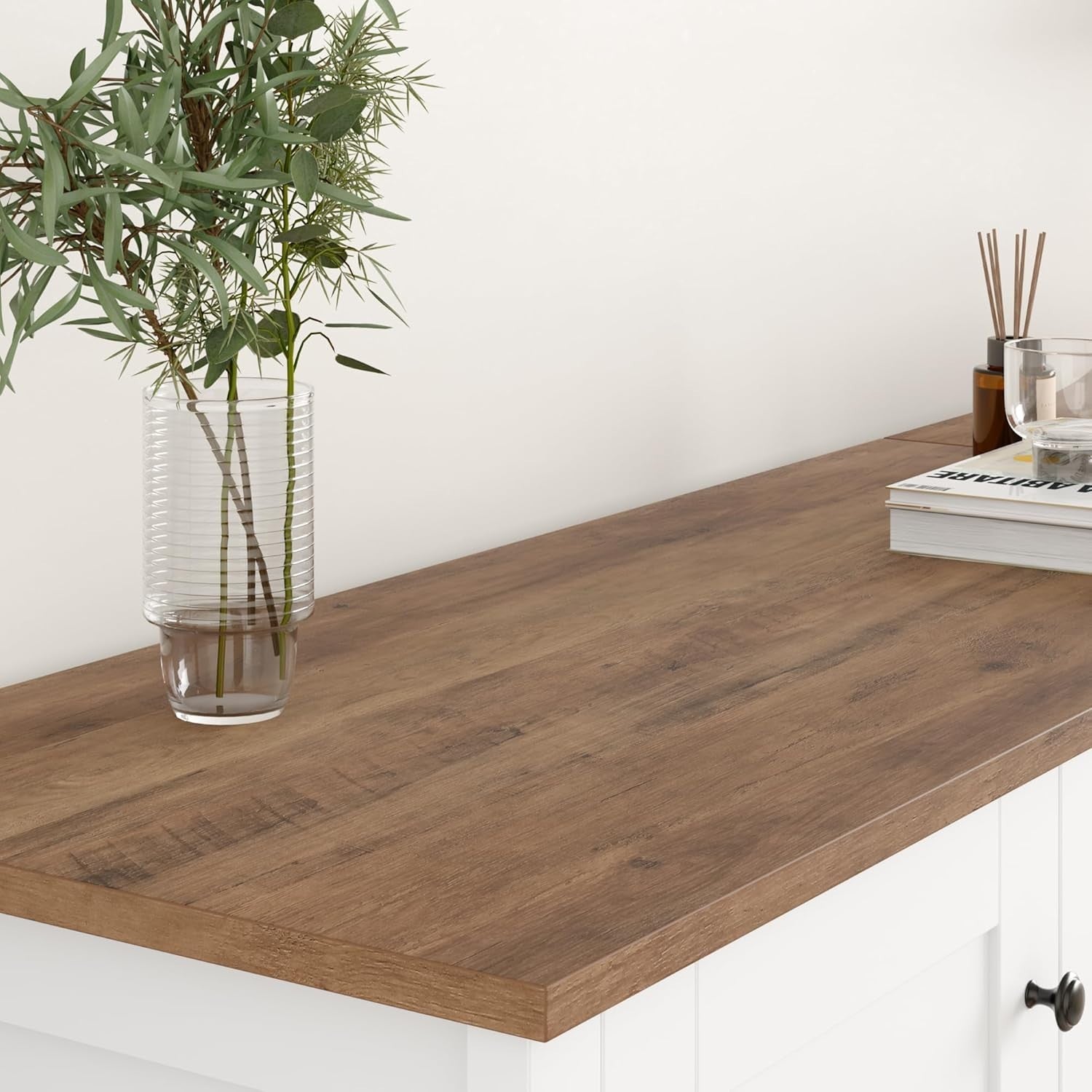 Modern Kitchen Sideboard with Adjustable Shelf & 5 Drawers White Brown