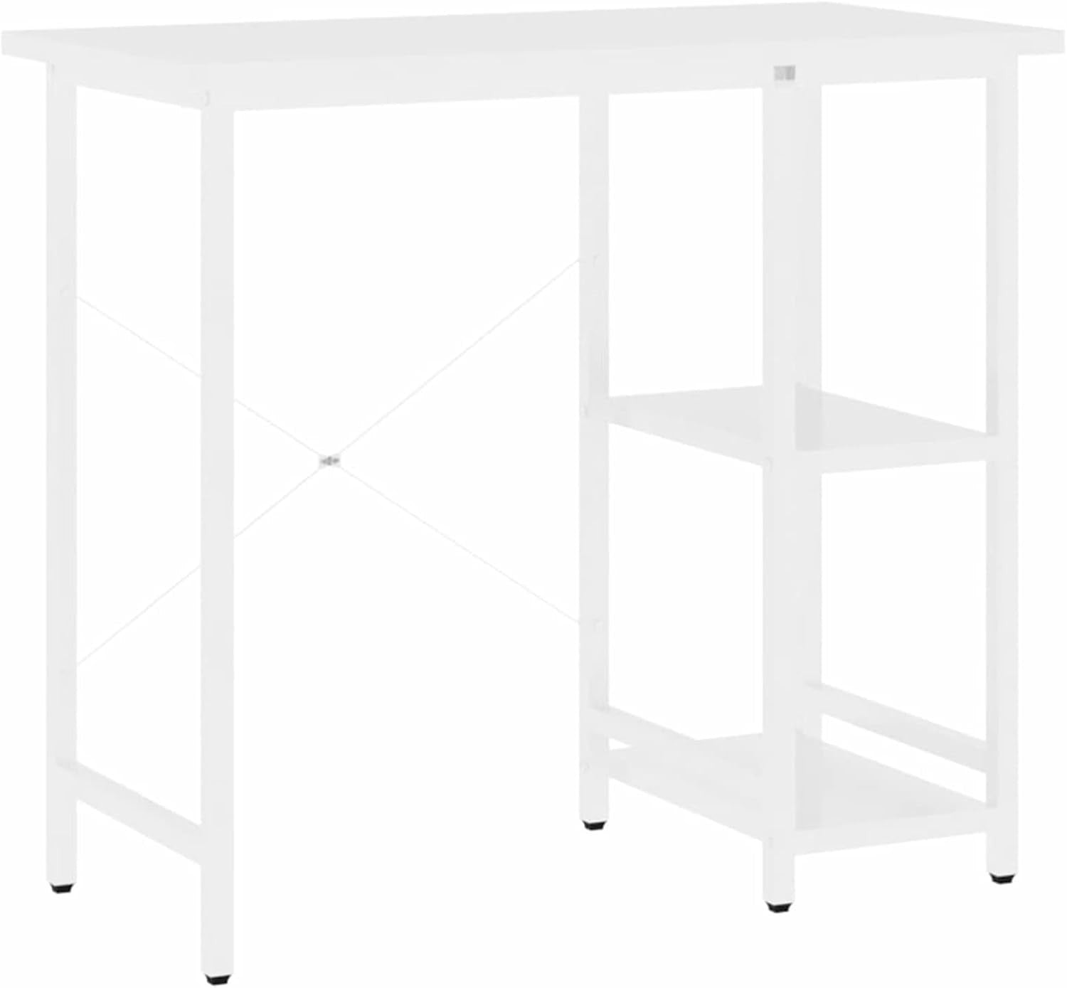 White Computer Desk 80cm with 2 Shelves MDF Metal Frame Home Office Table