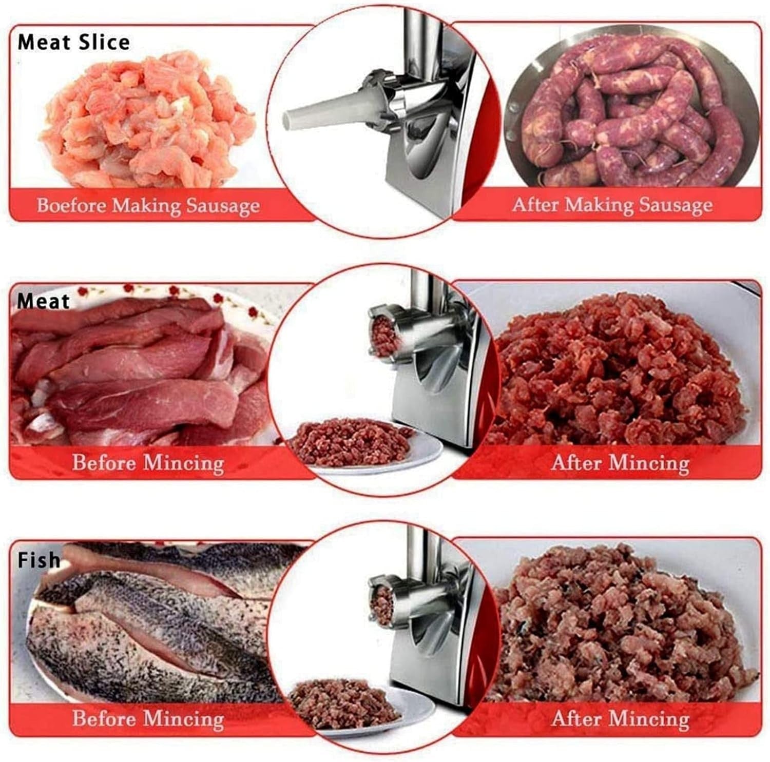 Electric Meat Grinder Sausage Maker Food Mincer 2800W Copper Motor Red