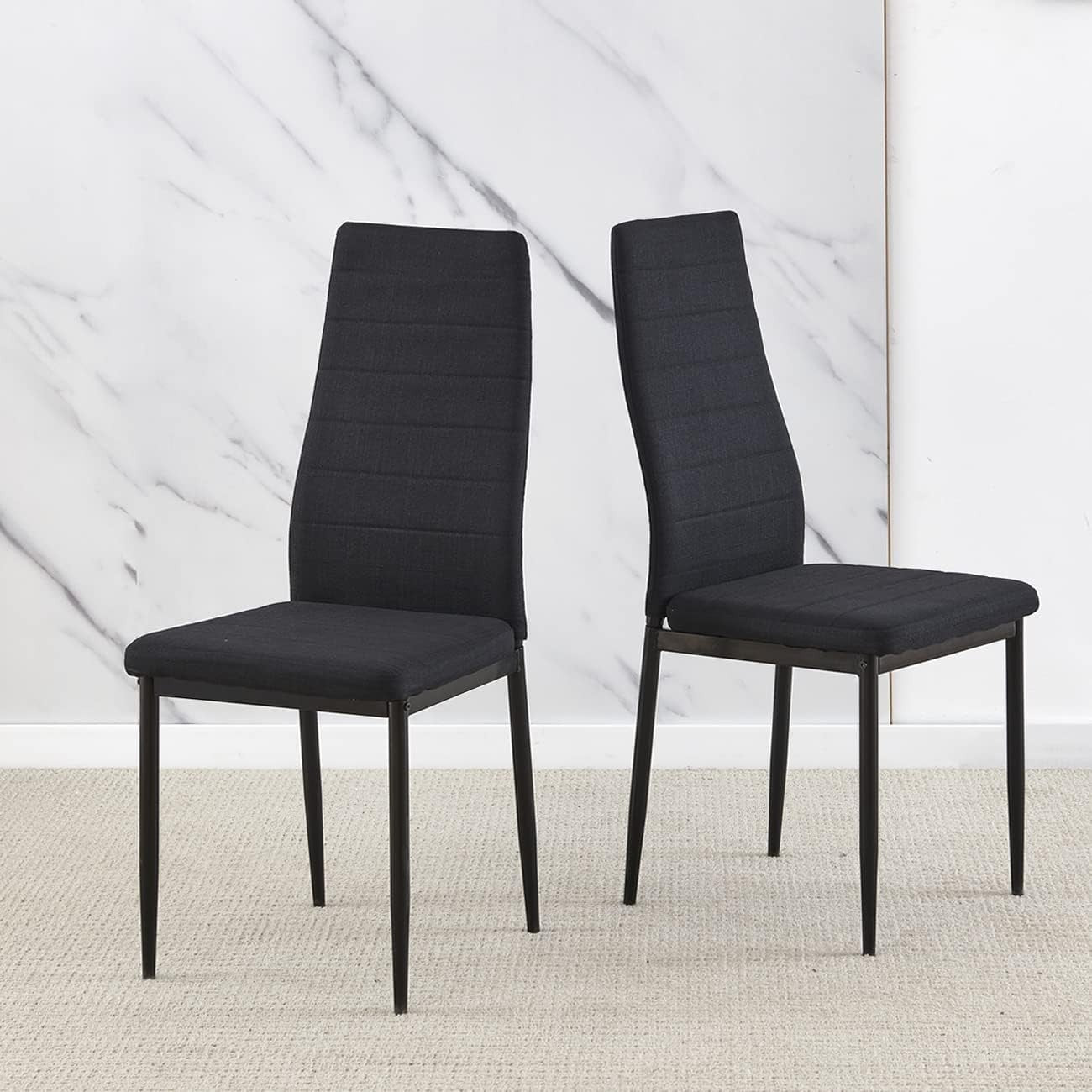 White Dining Table Set + 4 Linen Chairs | Modern 5pc Dining Set Small Space