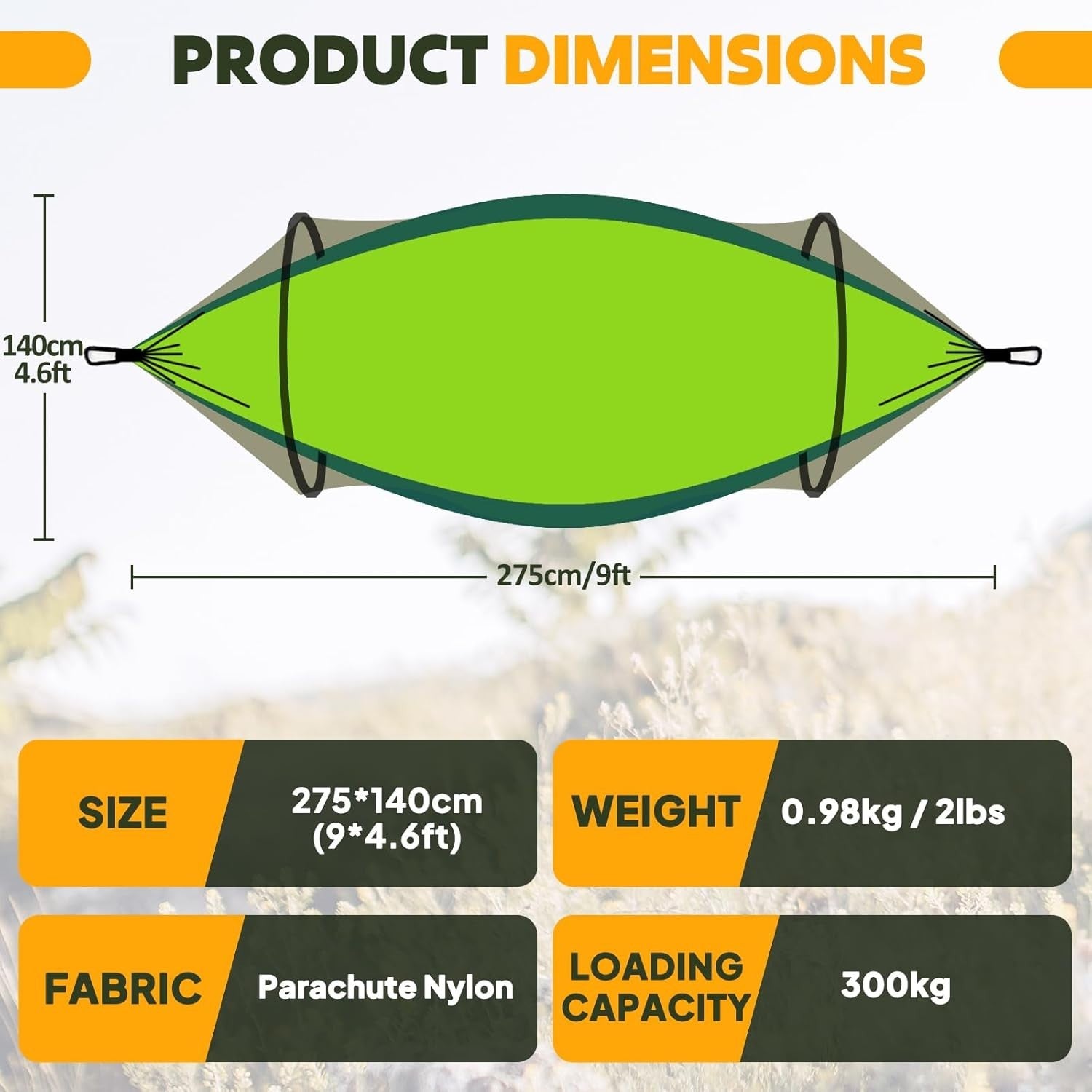 Ultralight Camping Hammock Light Green 300kg | Pop-Up Bug Net + Tree Straps