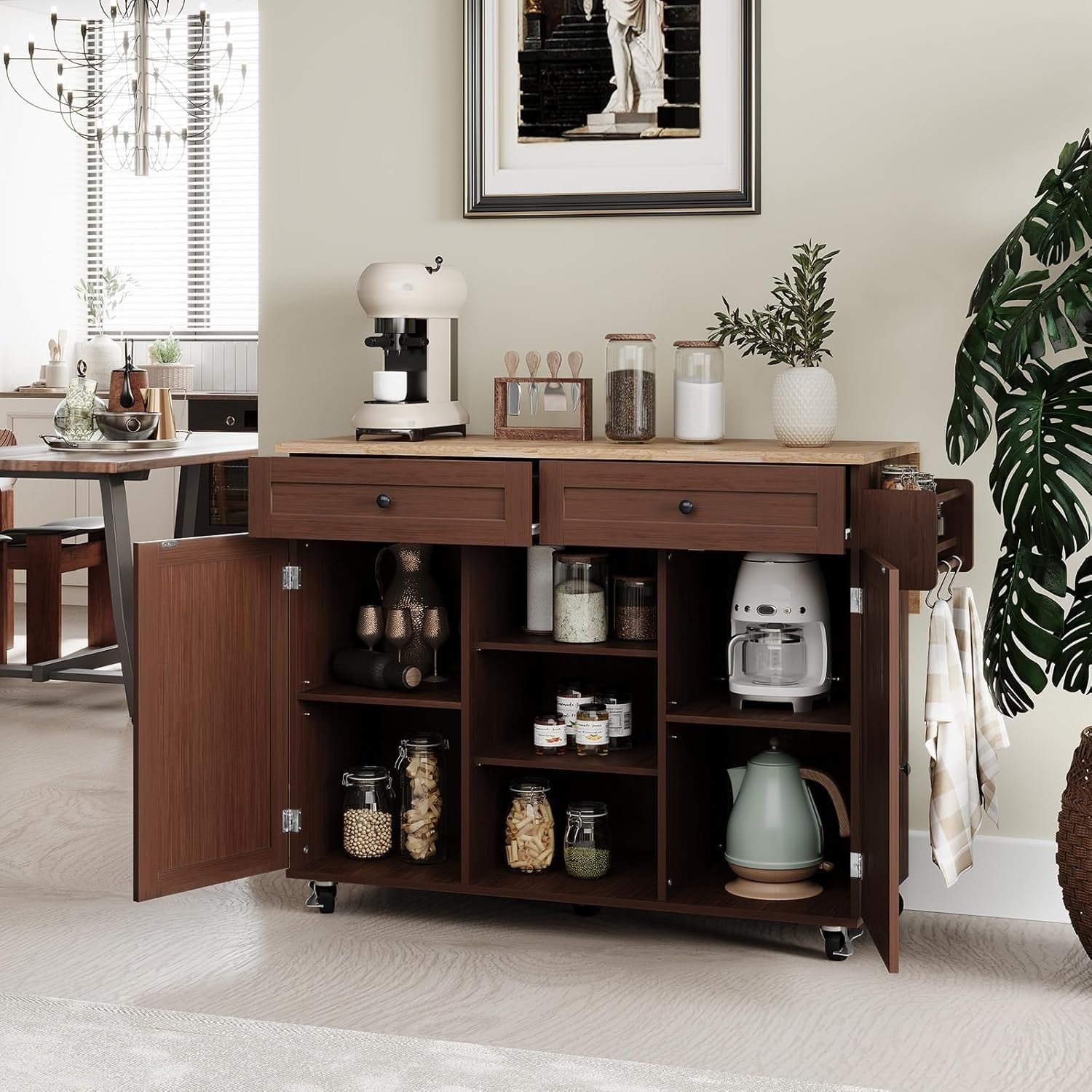 Rolling Kitchen Island Cart Drop Leaf Worktop Cabinet