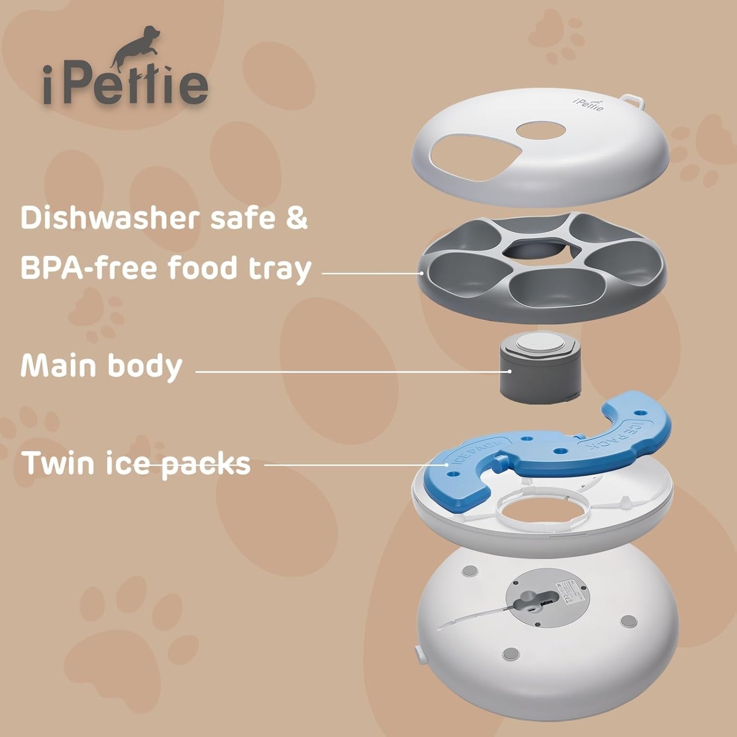 Automatic Pet Feeder 6 Meal Cordless Wet Dry Food Timer Ice Packs