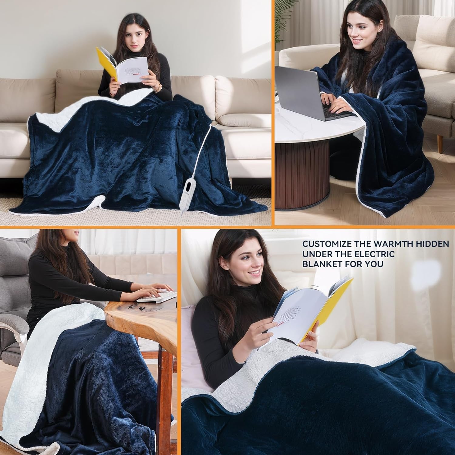Electric Heated Throw Blanket 160x130cm Blue Auto Shut Off 9 Heat Levels