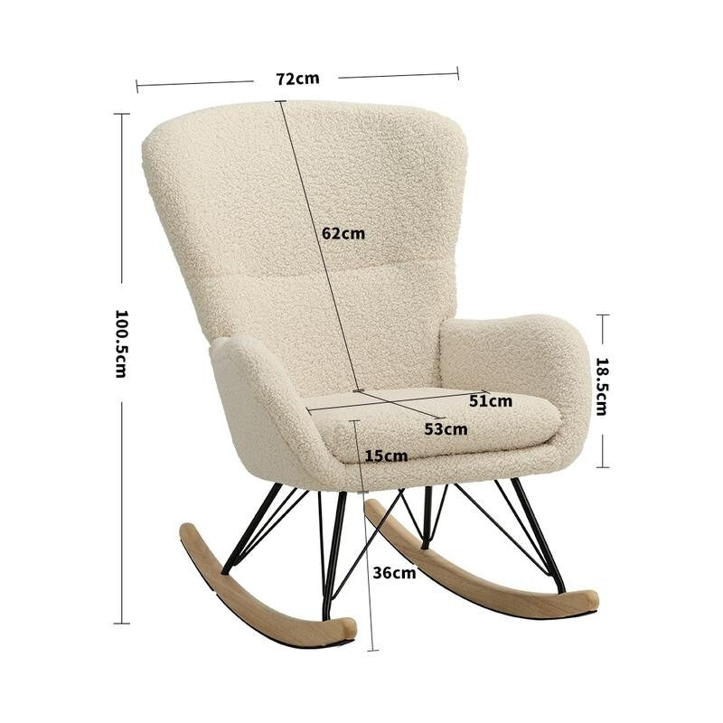 Beige Sherpa Rocking Chair High Back Seat with Arms & Wood Runners