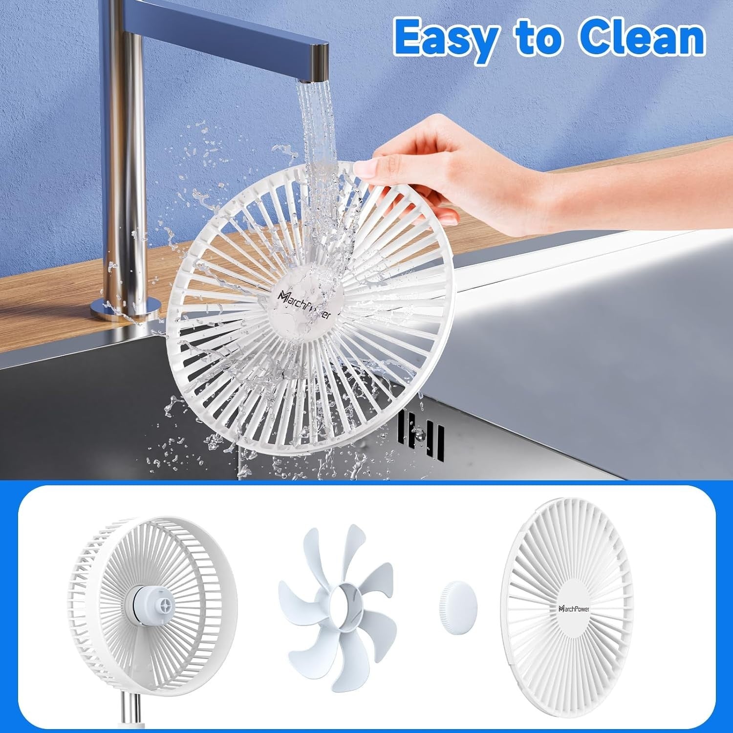 8-Inch Foldable Fan 7200mAh – Rechargeable Desk & Floor Fan w/ Remote White