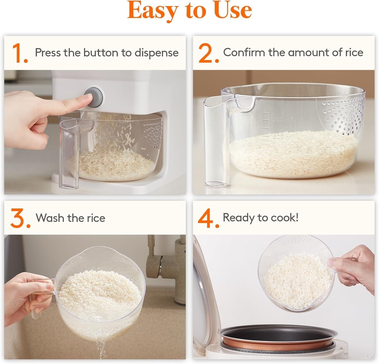 25.4lb Airtight Rice Storage Dispenser BPA Free w Measuring Cup